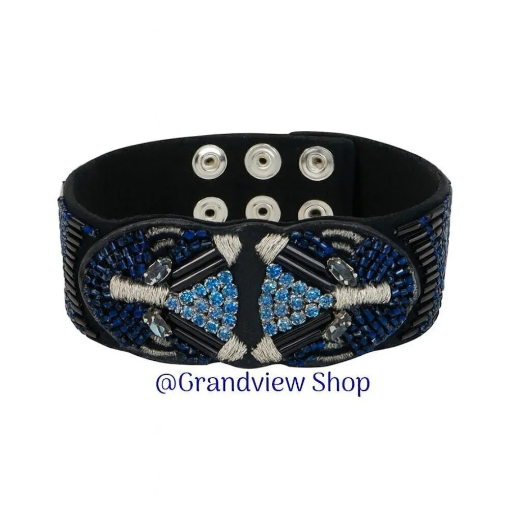 Stella & Dot Limited Edition Beaded Panther Jaguar Snap Cuff Bracelet